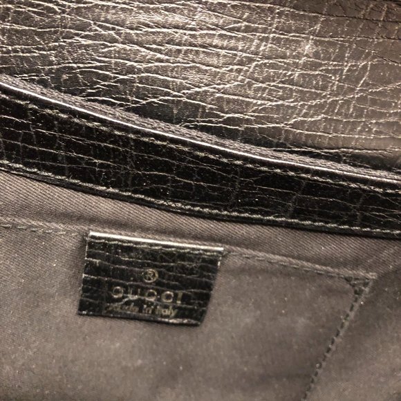 GUCCI Vintage Black Monogram Horse Bit Clutch - Picture 12 of 16